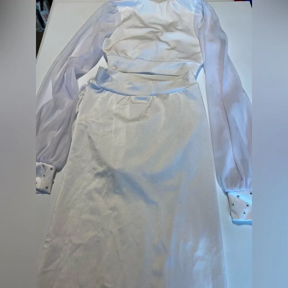 Kelle dance custom solo  costume white 2 piece AWAKENING ASYMMETRICAL 4424 LC